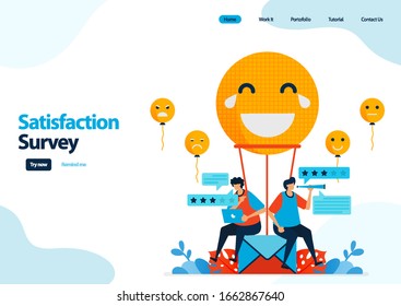 landing page template of emoticon satisfaction surveys. give rating and stars for apps services. good feedback with emoticons. illustration for banner, ui ux, website, web, mobile apps, flyer, card