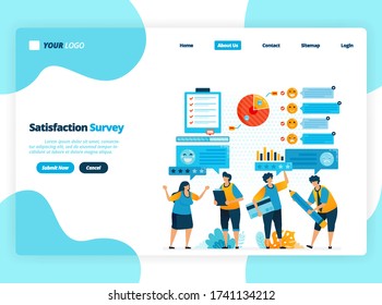 landing page template of emoticon satisfaction surveys. give rating and stars for apps services. good feedback with emoticons. illustration for banner, ui ux, website, web, mobile apps, flyer, card