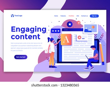 Landing page template of Engaging content. Modern flat design concept of web page design for website and mobile website. Easy to edit and customize. Vector illustration