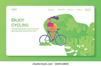 Landing page template of Enjoy Cycling. Modern flat design concept of web page design for website and mobile website. Easy to edit and customize. Vector illustration flat, cartoon, trendy