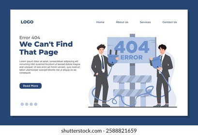 landing page template Error 404 page not found concept with missing webpage message and broken link notification