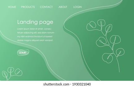 Landing page template with eucalyptus on green background. Simple Tropical botanical design vector illustration concept for website development. Vector illustration
