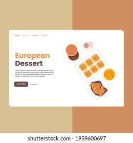 Landing page template of European Dessert. Modern flat design concept of web page design for website and mobile website. Easy to edit and customize. Vector Illustration