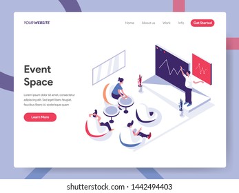 Landing Page Template Of Event Space Illustration Concept. Isometric Flat Design Concept Of Web Page Design For Website And Mobile Website.Vector Illustration EPS 10