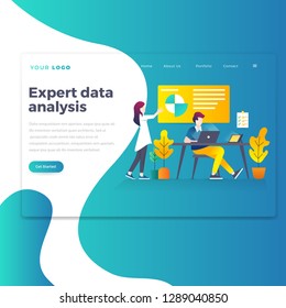 Landing page template of Expert Data analysis. Modern flat design concept of web page design for website and mobile website. Easy to edit and customize. Vector illustration