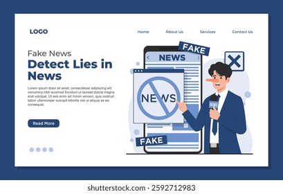 landing page template Fake news concept illustration showing hoax information misinformation spreading digital newspaper