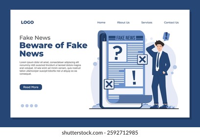 landing page template Fake news concept illustration showing hoax information misinformation spreading digital newspaper