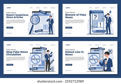 landing page template Fake news concept illustration showing hoax information misinformation spreading digital newspaper