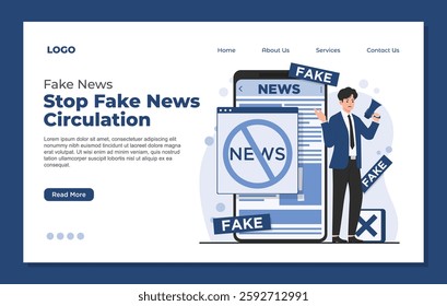 landing page template Fake news concept illustration showing hoax information misinformation spreading digital newspaper