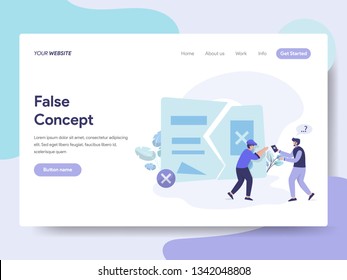 Landing page template of False Idea and Concept Illustration Concept. Isometric flat design concept of web page design for website and mobile website.Vector illustration