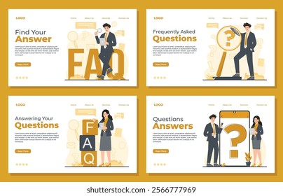 Landing page template for FAQ section, Frequently asked questions designed to provide quick answers and support