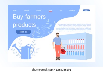 Landing page template of a farm online grocery store.Modern flat design concept of web page design for website and mobile website. Vector illustration in flat design.
