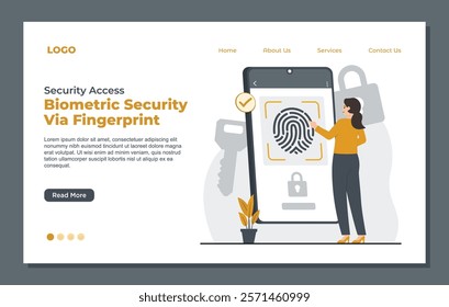 Landing page template featuring biometric fingerprint access for quick, safe, and personalized security