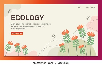 landing page template featuring natural scenery and leaves vector illustration, modern and unique web display lineart illustration