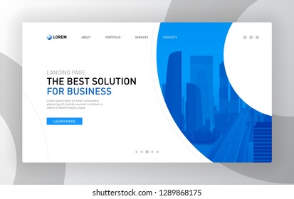 Landing page template for finance. Modern web page design concept layout for website. Vector illustration. Brochure cover, finance background, web banner, presentation slide.