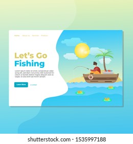 Landing page template of Fishing. Modern flat design concept of web page design for website and mobile website. Easy to edit and customize. Vector illustration
