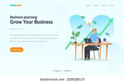 Landing Page Template with flat Character, statistics illustration Growing Business Used for web, app, infographic, advertising, etc