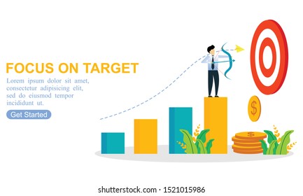 Landing page template of focus on target. modern flat design concept of web page design for website and mobile website