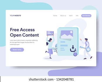 Landing page template of Free Access and Open Content Illustration Concept. Isometric flat design concept of web page design for website and mobile website.Vector illustration