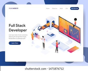 Landing page template of Full Stack Developer Isometric Illustration Concept. Modern design concept of web page design for website and mobile website.Vector illustration EPS 10