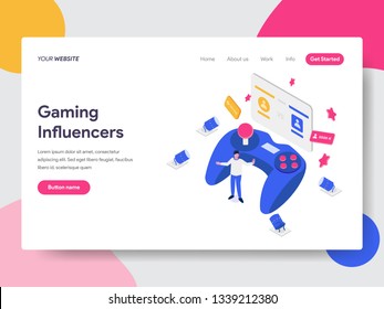 Landing page template of Gaming Influencers Illustration Concept. Isometric flat design concept of web page design for website and mobile website.Vector illustration