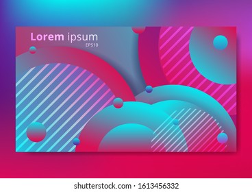 Landing page template with geometric circle patterns for business website design blue and pink gradient background. Vector illustration