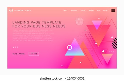 Landing page template with geometric patterns, elements and shapes for business website design. Eps10 vector illustration