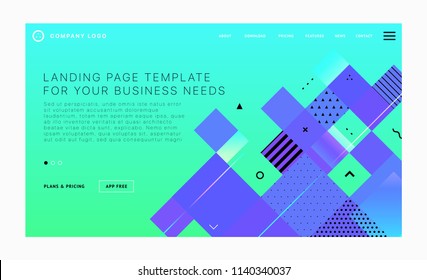 Landing page template with geometric patterns, elements and shapes for business website design. Eps10 vector illustration