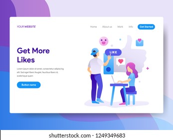 Landing page template of Get More Likes Concept. Modern flat design concept of web page design for website and mobile website.Vector illustration