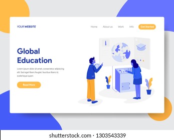 Landing page template of Global Education Illustration Concept. Modern flat design concept of web page design for website and mobile website.Vector illustration