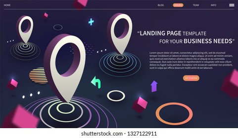 Landing page template with Gps isometric and geometric elements for business website. Eps10 vector illustration