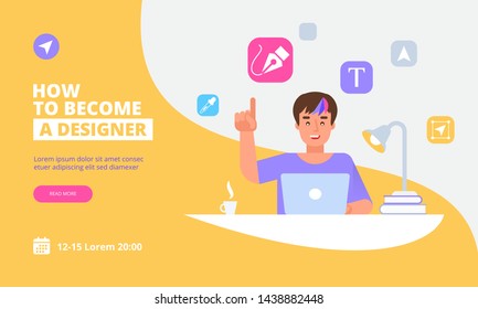 Landing page template of Graphic Designer Concept. Modern flat design concept of web page design for website and mobile website.Vector illustration