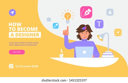 Landing page template of Graphic Designer Concept. Modern flat design concept of web page design for website and mobile website.Vector illustration