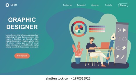 Landing page template of Graphic Designer Concept. Modern flat design concept of web page design for website and mobile website.
