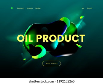 Landing page template with a green background color and abstract liquid shapes, can be used for gas, petrol, gasoline industries, branding ecology cleen fuel web sites. Header for website. Vector