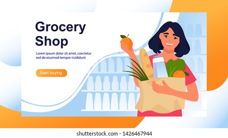 Landing page template of grosery shop. Modern flat design concept of web page design for website and mobile website. Easy to edit and customize. Vector illustration