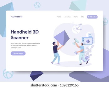 Landing page template of Handheld 3D Scanner Illustration Concept. Isometric flat design concept of web page design for website and mobile website.Vector illustration