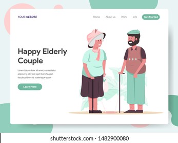 Landing page template of Happy Elderly Couple Illustration Concept. Modern design concept of web page design for website and mobile website.Vector illustration EPS 10