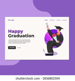 Landing page template of Happy Graduation. Modern flat design concept of web page design for website and mobile website. Easy to edit and customize. Vector Illustration