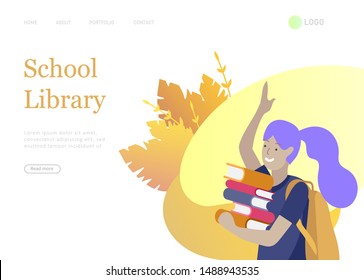 Landing page template with Happy school children joyfully jumping and laughing. Concept of happiness, gladness and fun. Vector illustration for banner, poster, website, invitation.
