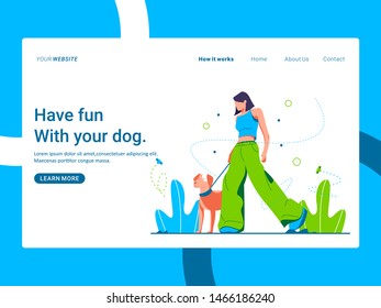 Landing page template of Have fun with your dog. Modern flat design concept of web page design for website and mobile website. Easy to edit and customize. Vector illustration