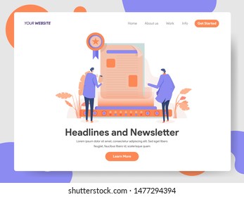 Landing page template of Headlines and Newsletter Illustration Concept. Modern design concept of web page design for website and mobile website.Vector illustration EPS 10