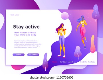 Landing page template of Healthy lifestyle, womens fitness, jogging Modern flat design concept of web page design for website and mobile website Easy to edit and customize Vector illustration