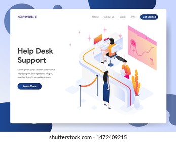 Landing page template of Help Desk Support Isometric Illustration Concept. Modern design concept of web page design for website and mobile website.Vector illustration EPS 10