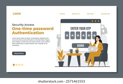 Landing page template highlighting secure access with one-time password OTP authentication security