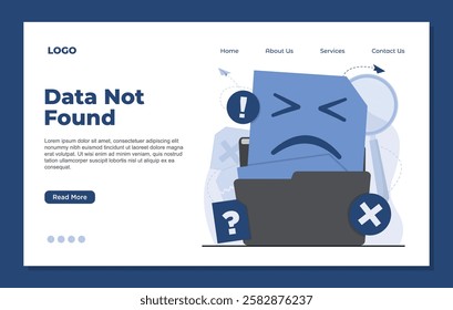 Landing page template illustrating no data concept missing files, no search results found in a system data not available illustration