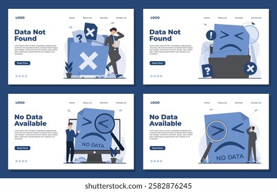 Landing page template illustrating no data concept missing files, no search results found in a system data not available illustration