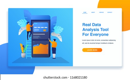 Landing page template illustration of data analysis mobile