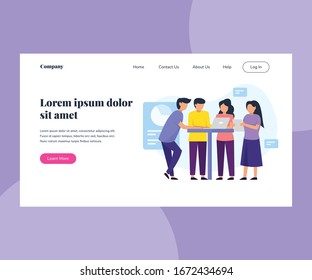 Landing page template with Illustration group of people studying and discussing for your website, mobile app or any purpose