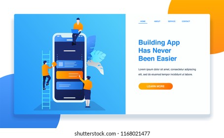 Landing page template illustration mobile app development. 3d isometric